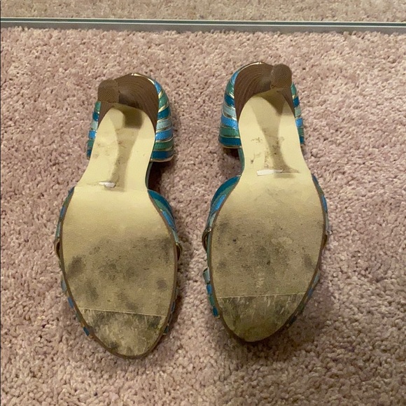 Now! Multi blue stripe open toe heels - Picture 2 of 6